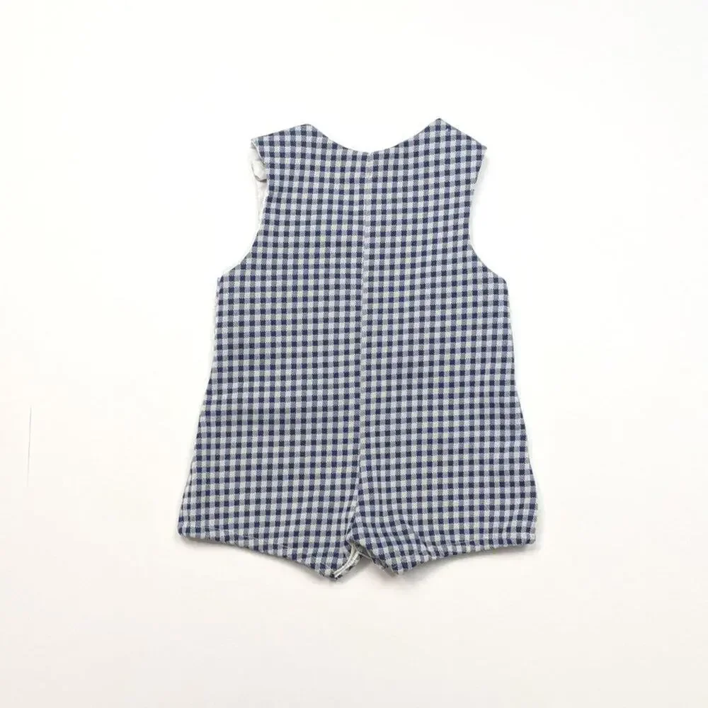 VintageJon Jon Baby Boys Sz 3m Blue Gingham Giraffe Car Preppy 60s